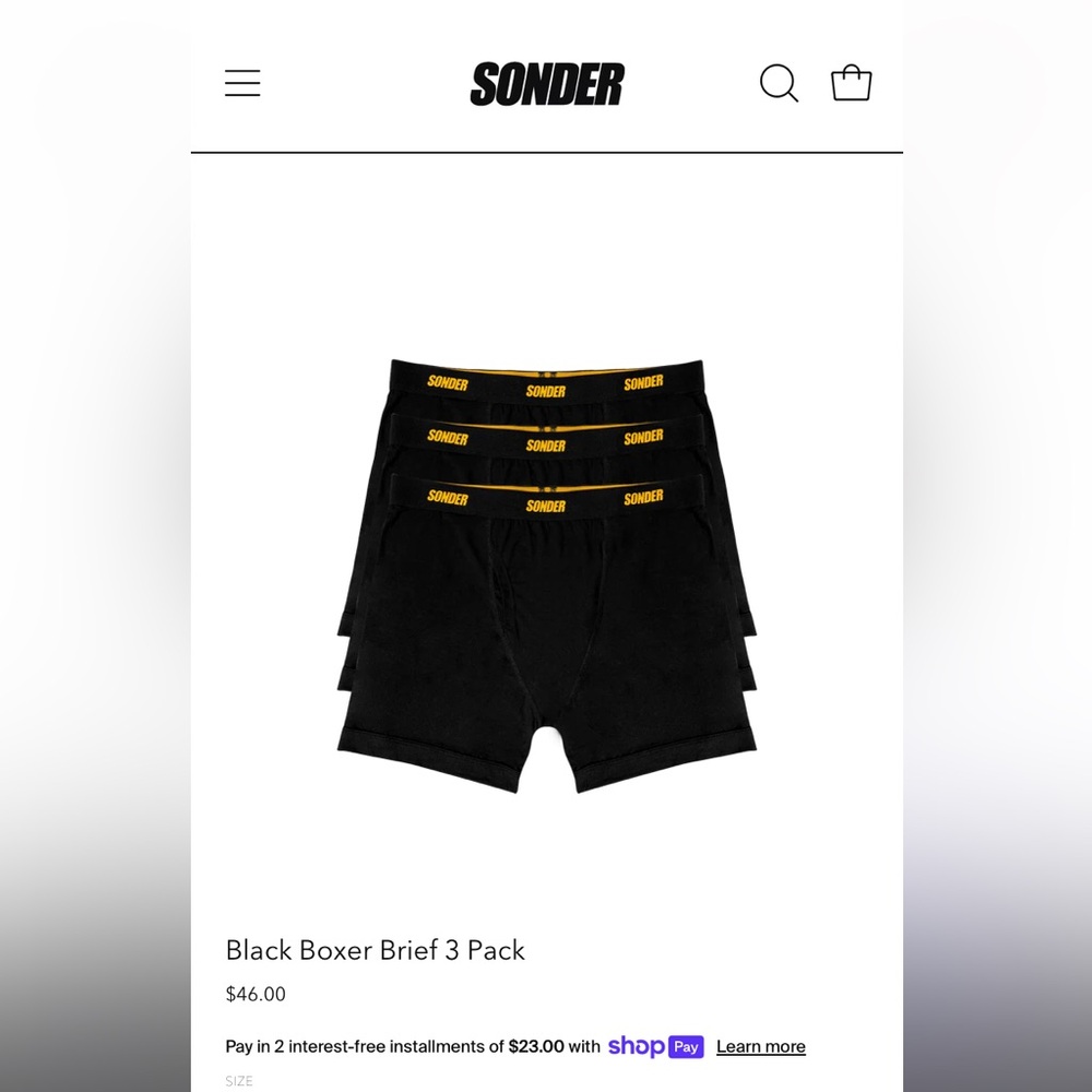 Sonder (Brent Faiyaz Merch)(3) boxers. Black and yellow tagline. Size Small